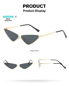 Vues détaillées de lunettes de soleil triangle en métal avec verres gris foncé