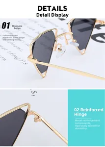 Close-up of the reinforced metal hinges and triangular frame of these punk style sunglasses