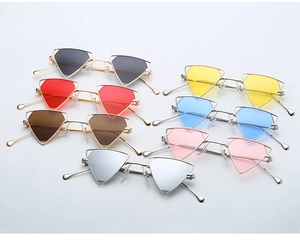 Collection of triangle punk sunglasses in seven colors with hollow metal frames