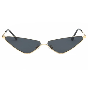 Lunettes de soleil triangulaires à petit cadre en métal doré avec verres gris foncé