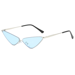 Lunettes de soleil triangulaires en métal avec monture argentée et verres bleu clair