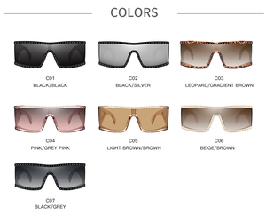 Variety of oversized square punk sunglasses with metallic stud details in multiple colors
