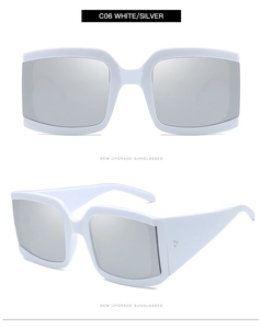 Vues détaillées de lunettes de soleil carrées blanches surdimensionnées à verres miroirs