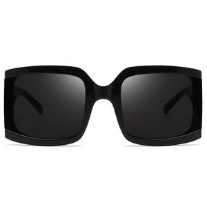 Lunettes de soleil carrées oversize avec monture noire et verres gris foncé en style rétro