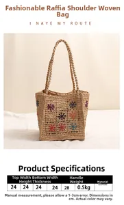 Tabella taglie con dimensioni 24cm per la borsa in rafia con ricami floreali
