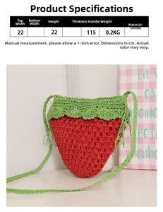Detailed dimensions of the handmade strawberry crochet crossbody bag for beach vacations