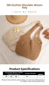 Detail of hollow out cotton crochet tote bags in beige and brown for summer beach vacation
