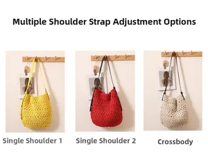 Détails du sac en paille tressée avec bandoulières réglables pour porter à l'épaule ou croisé