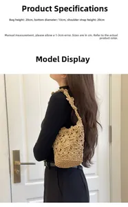 Dimensions détaillées du sac seau floral au crochet fait main avec texture tissée
