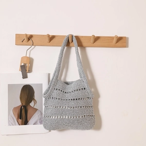 Woven Straw Shoulder Bag Hollow Out Crochet Handbag With Inner Pouch Metallic Wire Chic Beach Vacation For Women