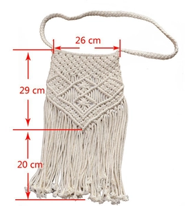 Detailed size measurement of Macrame fringed crossbody bag with 26cm width and 29cm height