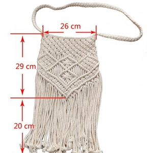 Bohemian white woven cotton tassel shoulder bag with diamond pattern and 20cm fringe