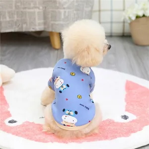 Sky blue pet hoodie with cartoon baby cow print for small dogs on soft knit fabric