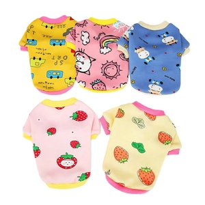 Set of five warm cotton pet sweaters with colorful cartoon prints for small dogs and cats