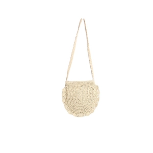 Straw crossbody beach bag with semi-circle design and hollowed wavy petal edges