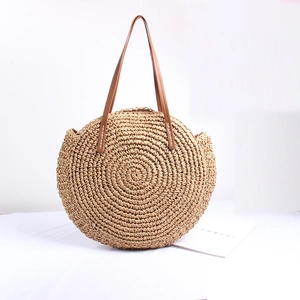 Round Straw Woven Shoulder Bag Large Capacity Summer Beach Vacation Handcrafted Boho Style For Women