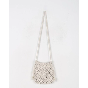 Handmade Woven Macrame Bucket Bag Cotton Rope Drawstring Tassel Wood Bead Bohemian Beach Shoulder Bag For Women