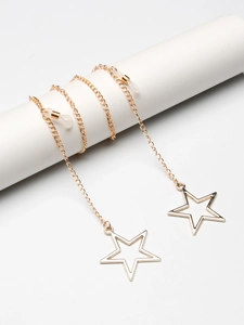 Chaîne De Lunettes À La Mode Cordon En Métal Avec Pendentif Étoile Creuse Support Réglable Antidérapant Pour Lunettes