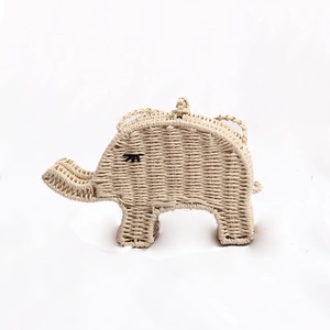 Sac bandoulière en paille en forme d'éléphant brodé pour enfants style plage été