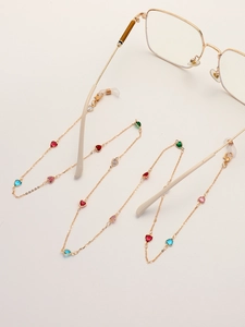Chaîne de lunettes dorée avec breloques cœurs colorés et boucles en silicone souple