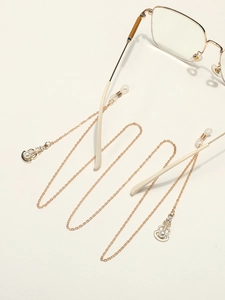 Elegante goldene Brillenkette aus Metall mit Gitarren-Perlenanhänger und Silikonschlaufen