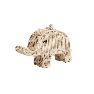 Sac bandoulière en paille en forme d'éléphant avec texture tissée et poignée pour femmes