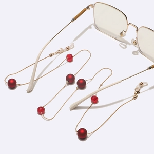 Chaîne De Lunettes En Métal Mode Perles Rouges Dépolies Cristal Décoratif Cordon À Lunettes Antidérapant Femmes