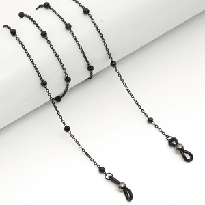 Fashion Metal Glasses Chain Anti-slip Eyewear Lanyard With Black Beads And Silicone Loops For Men Women