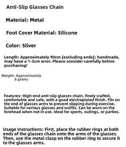 Detailed specs for silver punk butterfly glasses chain showing size and usage guide