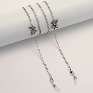 Butterfly Pendant Glasses Chain Silver Metal Alloy Hollow Retro Anti Slip Sunglasses Strap Eyewear Holder For Women