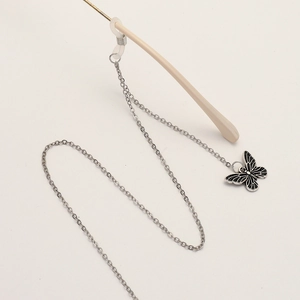 Punk silver butterfly glasses chain with anti-slip silicone loops and metal pendant