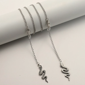 Chaîne De Lunettes De Soleil Argent Métal Punk Serpent Charme Cordon De Lunettes Antidérapant Rétro Accessoire Décoratif