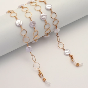 Eyeglass Chain Gold Alloy Imitation Artificial Pearl Round Ring Anti-slip Mask Lanyard Fashion Jewelry For Women