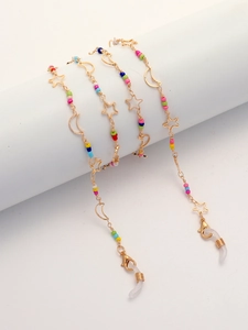 Star Moon Colorful Beaded Glasses Chain Golden Alloy Anti-Lost Face Mask Holder Lanyard Necklace Women