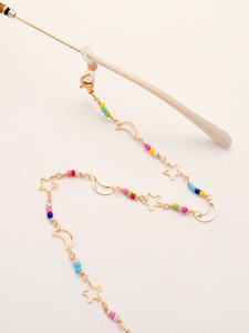 Golden chain for glasses with colorful beads and hollow star and moon pendants