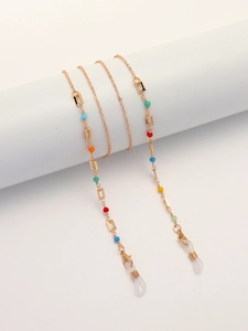 Glasses Chain Copper Gold Color Rectangular Frame Colorful Crystal Beads Anti-Lost Eyewear Strap Sunglasses Lanyard
