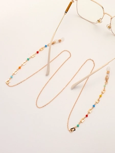 Fashionable gold metal glasses chain with rectangular frames and colorful crystal beads