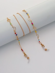 Golden chain for glasses and masks with colorful beads and hollow star-moon charms