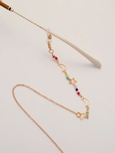 Golden eyewear chain with colorful beads and hollow star-moon charms for glasses