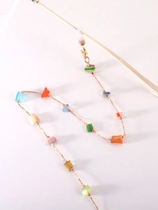 Colorful irregular opal bead eyewear chain with gold links and anti-slip silicone loops