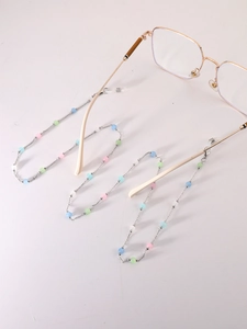 Colorful beaded metal glasses chain with macaron round beads and silicone loops