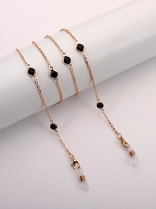 Geometric Rhinestone Glasses Chain With Glass Beads And Anti-Slip Silicone Loops Copper Metal Eyewear Lanyard