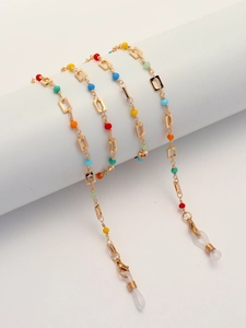 Glasses Chain Sunglasses Strap Multicolored Beads Gold Copper Alloy Links Non-Slip Eyewear Holder Neck Lanyard