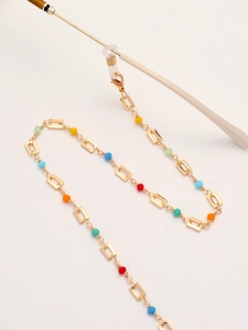 Colorful crystal bead and gold rectangle link chain for sunglasses and masks