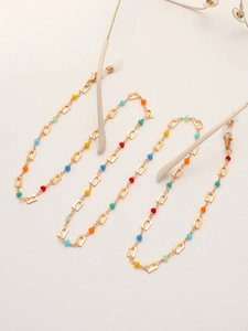 Colorful crystal beads on a gold rectangular link sunglasses chain and anti-loss cord