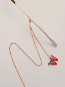 Gold chain glasses strap with colorful butterfly pendant and non-slip silicone loops