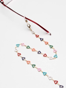 Chaîne à lunettes tendance en métal doré avec breloques cœurs colorés
