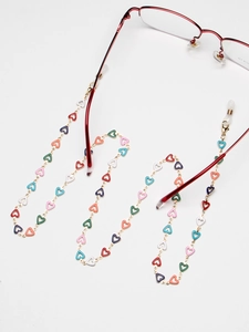Chaîne de lunettes dorée avec cœurs en émail coloré pour lunettes ou masques