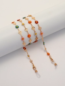 Glasses Chain With Enamel Daisy And Hollow Heart Gold Metal Mask Lanyard Anti Lost Strap For Women