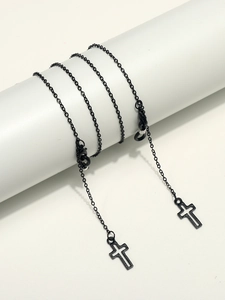 Chaîne De Lunettes Noir Métal Alliage Cuivre Pendentif Croix Creuse Antidérapant Cordon Lunettes Mode Minimaliste